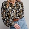 Women's Casual V Neck Easel Floral Print Long Sleeve Blouses Smocked Button Down Shirts Bohemian Top