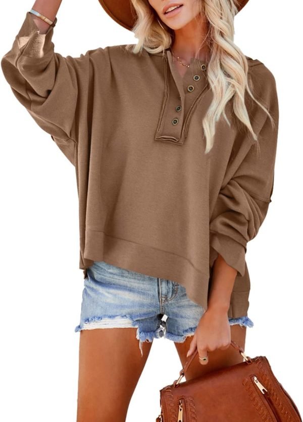 61xjiBVi6FL._AC_SL1500 Hoodies for Women 2024 Fashion Fall V Neck Button Down Long Sleeve Hooded Sweatshirts Tops