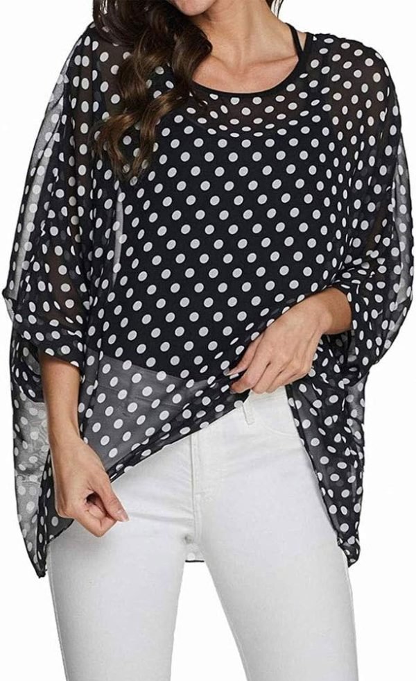 Women Chiffon Blouse Floral Batwing Sleeve Beach Cover Loose Tunic Shirt Tops