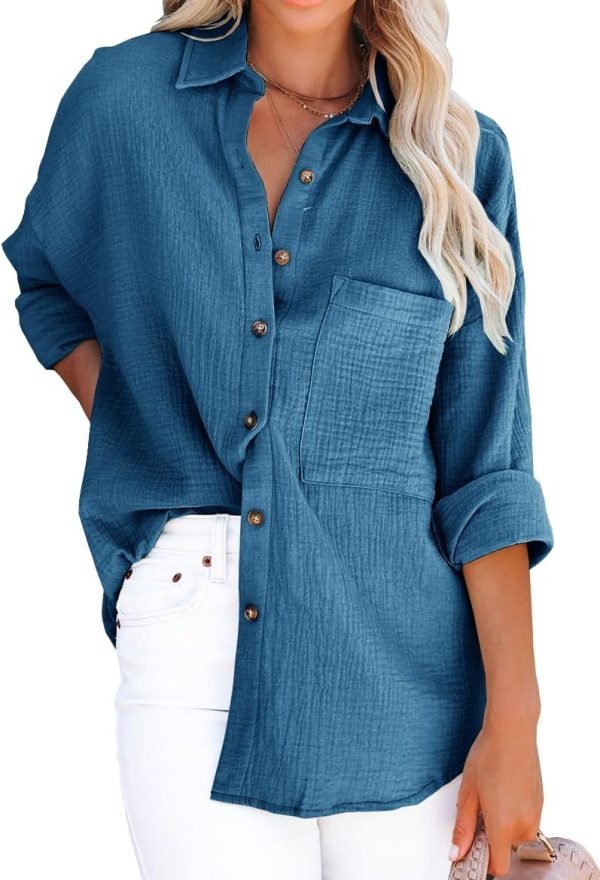 61ypfr8hZML._AC_SL1169 Women's V Neck Short Sleeve Button Down Shirts Casual Chiffon Blouses Tops