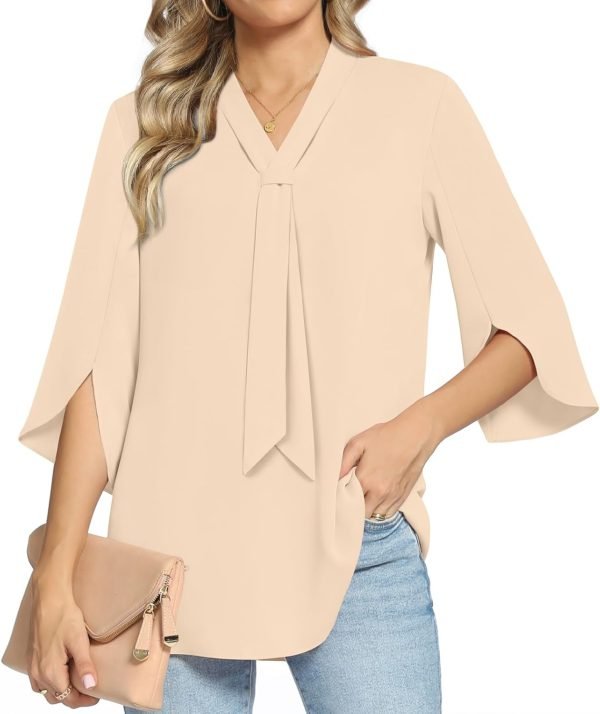61zZzFPpAkL._AC_SL1500 Women's Fall Long Sleeve Chiffon Blouse Winter V-Neck Tunic Tops Business Shirt