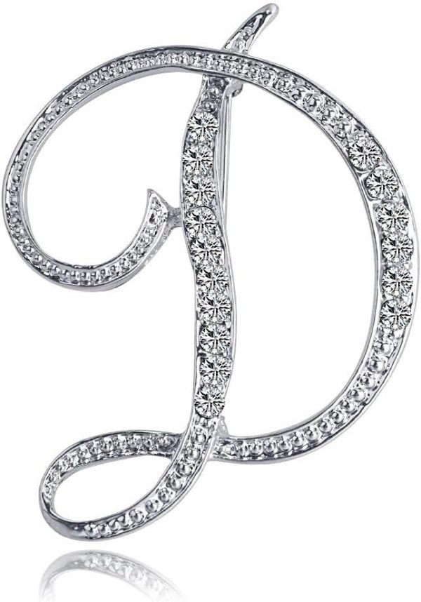 61zs8m0vslL._AC_SL1000 Letter Brooch Pins Initial Rhinestone Brooch for Women Crafts Silvery A-Z