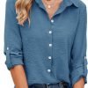 Womens Button Down Shirts V Neck Roll Up 3/4 Length Sleeve Tops Elegant Dressy Blouses Business Casual Outfits