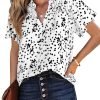 Women's Casual V Neck Floral Print Smocked Short Sleeve Chiffon Blouses Bohemian Top Shirts