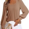 Women's Square Neck Long Sleeve Casual Loose Ribbed Knit Soft Blouses Tops