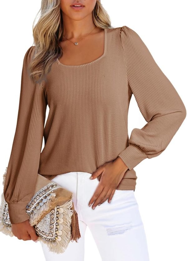 71-Hu4U4CGL._AC_SL1500 Women's Square Neck Long Sleeve Casual Loose Ribbed Knit Soft Blouses Tops