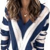 Womens 2024 Deep V Neck Sweaters Striped Long Sleeve Knit Pullover Sweaters for Women