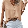 Short Sleeve Blouses for Women 2024 Summer Western Chiffon Shirts Dressy Casual Pearl Tops