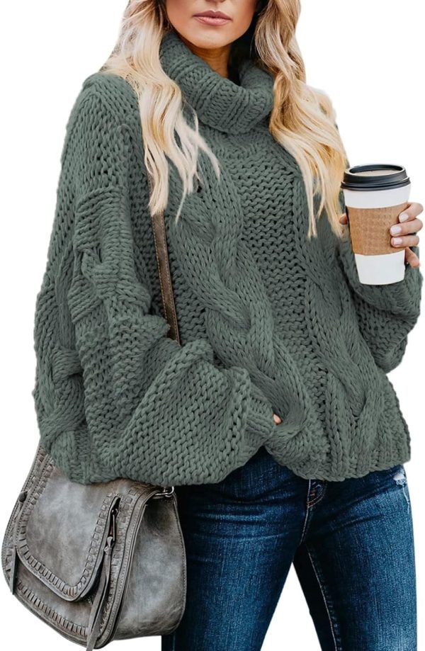 71-zeE6MqUL._AC_SL1500 Womens 2024 Winter Fall Solid Turtleneck High Neck Balloon Long Sleeve Sweaters Pullover Outerwear