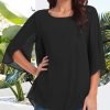 Womens Tops Dressy Casual Summer Chiffon Blouse 3/4 Sleeve Loose Mesh Tunic Shirts