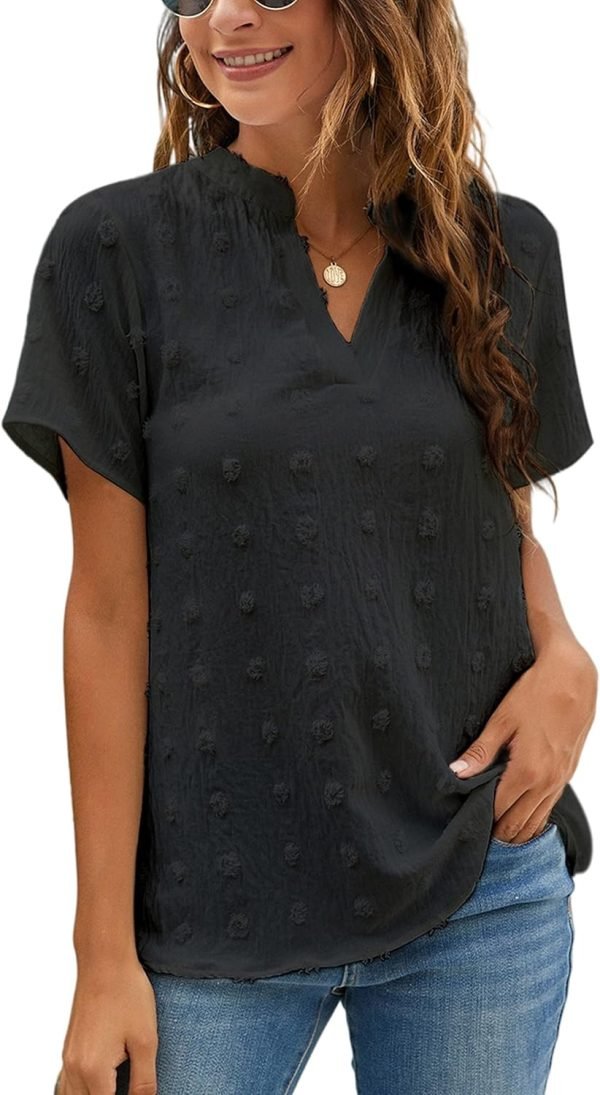 710FhFi6rXL._AC_SL1500 Womens White Chiffon Blouses Short Sleeve V Neck Shirts Summer Casual Polka Dot Tops