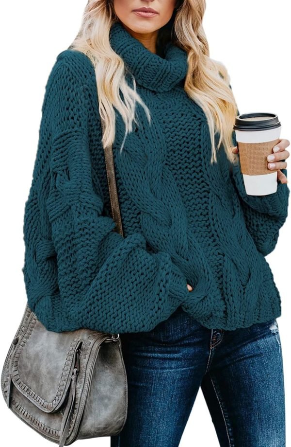 710GEJYH-CL._AC_SL1500 Womens 2024 Winter Fall Solid Turtleneck High Neck Balloon Long Sleeve Sweaters Pullover Outerwear