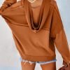 Hoodies for Women 2024 Fashion Fall V Neck Button Down Long Sleeve Hooded Sweatshirts Tops
