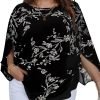 Women Summer Batwing Sleeve Chiffon Tunic Tops Dressy Scoop Neck Casual Loose Flowy Shirts