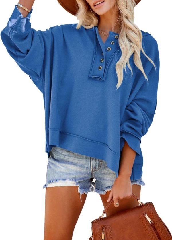 711erPbcA-L._AC_SL1500 Hoodies for Women 2024 Fashion Fall V Neck Button Down Long Sleeve Hooded Sweatshirts Tops