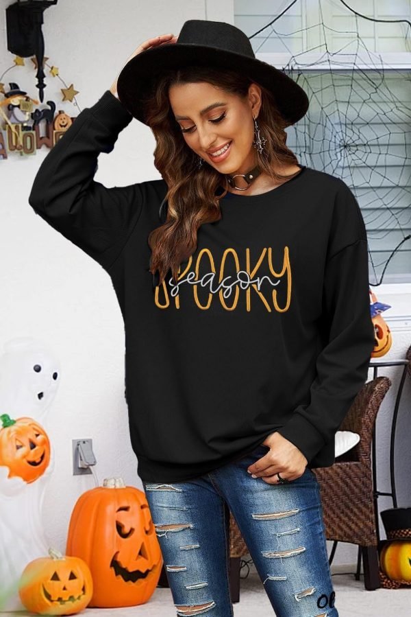 711llkGvJ5L._AC_SL1500 Embroidered Sweatshirt Women Halloween Sweatshirts Fall Lightweight Pullover Autumn Long Sleeve Top