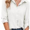 Womens Button Down Shirts V Neck Roll Up 3/4 Length Sleeve Tops Elegant Dressy Blouses Business Casual Outfits