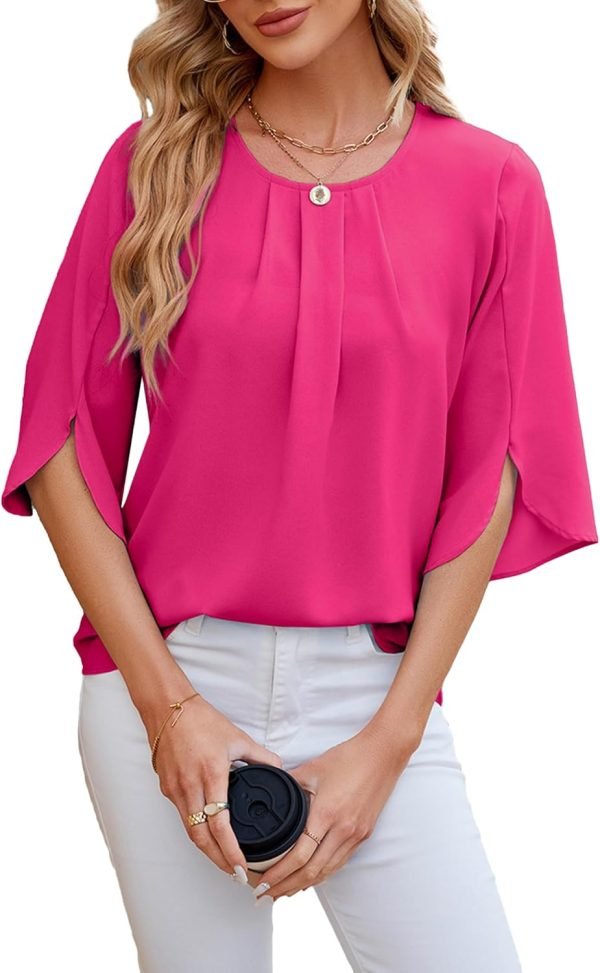 712UR0UgjsL._AC_SL1500 Women's Chiffon Blouse 3/4 Sleeve Crew Neck Loose Tops Casual Blouses Shirt