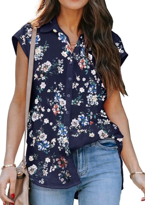 712Yuno2ktL._AC_SL1169 Women's V Neck Short Sleeve Button Down Shirts Casual Chiffon Blouses Tops