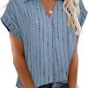 Women's Summer Work Blouse V Neck Short Sleeve Lapel Shirt Top Tunic