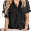 Chiffon Blouse for Womens Dressy Casual Short Sleeve Shirt V Neck Swiss Dot Top