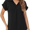 Women's Bat Wing V Neck Short Sleeve Chiffon Blouses for Office Work Business Attire Collared Casual Summer Shirts