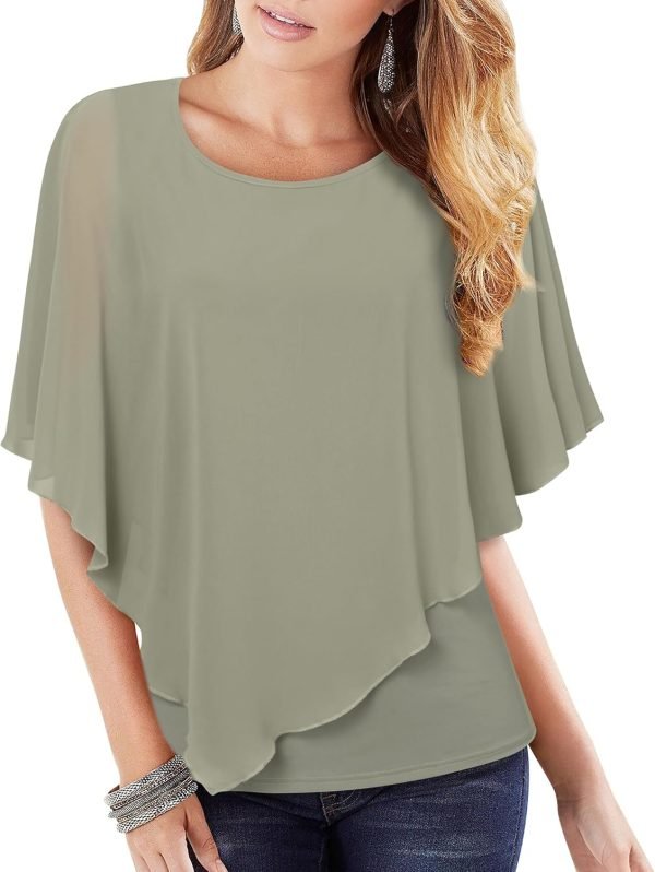 713boRu7NQL._AC_SL1500 Women's Lightweight Flowy Shirt Double-Layered Printed Chiffon Poncho Blouse Top