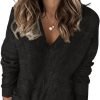 Womens 2024 Deep V Neck Sweaters Striped Long Sleeve Knit Pullover Sweaters for Women
