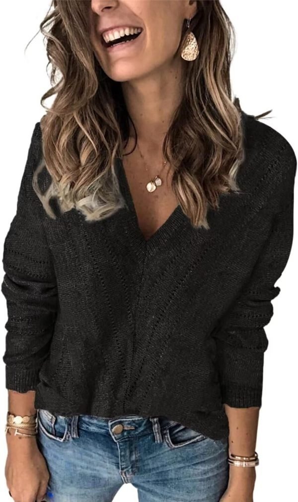 713ePj4I05L._AC_SL1472 Womens 2024 Deep V Neck Sweaters Striped Long Sleeve Knit Pullover Sweaters for Women