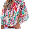 Women 2024 Loose V-Neck Shirts Paisley Print Lantern Sleeve Blouse Tops