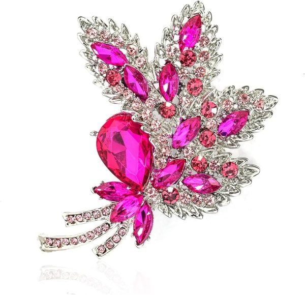 Big Large Brooch Pin Austrian Crystal Leaf Shape Bouquet Rhinestone Scarf Decoration Wreath Cloth Brooches Pins For Women Girls