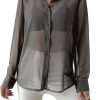 Women's Sheer Mesh Button Up Shirt Long Sleeve See Through Blouse