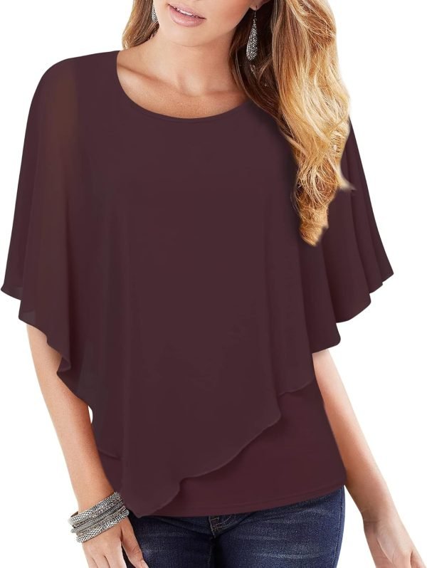 715QiWevGqL._AC_SL1500 Women's Lightweight Flowy Shirt Double-Layered Printed Chiffon Poncho Blouse Top