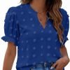 Womens Puff Sleeve Summer Tops Chiffon Short Sleeve Blouses White V Neck Pom Pom Shirts