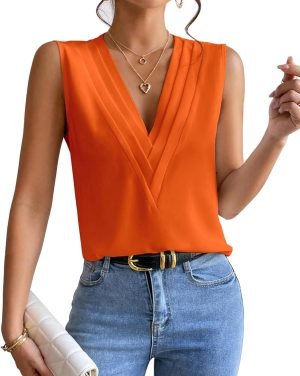 Sleeveless Chiffon Tops for Women Summer Triple V-neck T Shirts Business Office Dressy Outfit Blouse