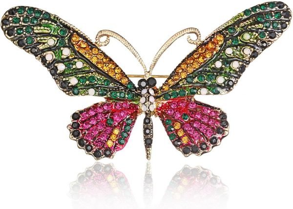 Women Large Colorful Butterfly Shaped Brooch Pin Rhinestone Crystal Butterfly Lapel Pin for Coats Jackets Sweaters Accessories