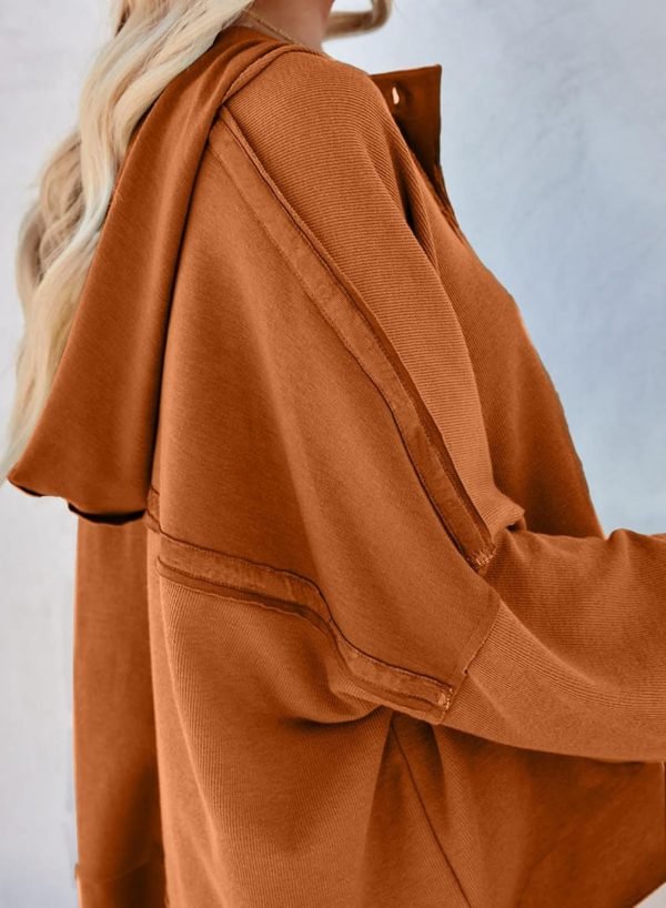 715wOAXUg9L._AC_SL1500 Hoodies for Women 2024 Fashion Fall V Neck Button Down Long Sleeve Hooded Sweatshirts Tops
