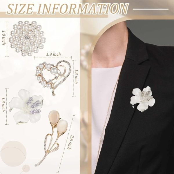 4Pcs Women's Brooch Pin Lapel Heart Brooch Simulated Crystal Pearl Rhinestone Flower Brooches for Women Bridal Wedding