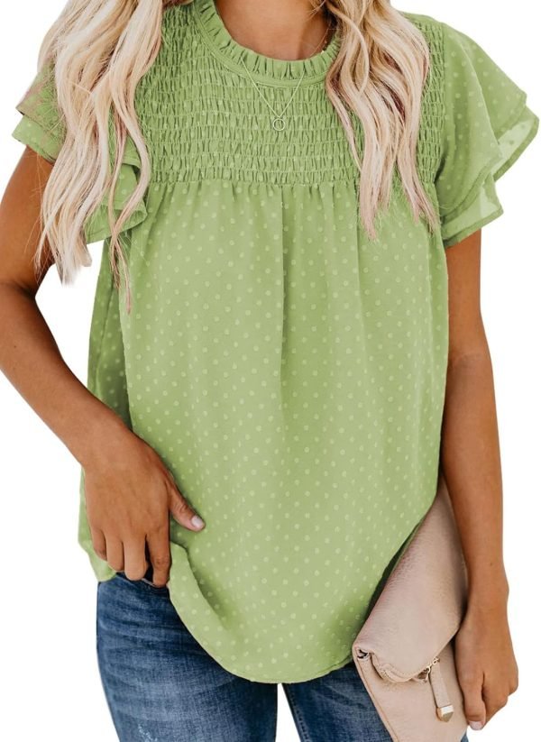 716IyytiEIL._AC_SL1500 Womens Crewneck Lace Crochet Pom Pom Flowy Short Sleeve Casual Shirts Blouses Tops