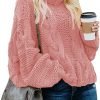 Womens 2024 Winter Fall Solid Turtleneck High Neck Balloon Long Sleeve Sweaters Pullover Outerwear