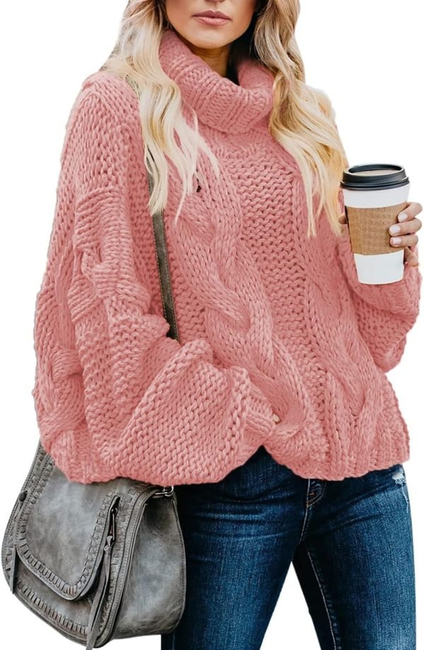 716dOG6hQML._AC_SL1500 Womens 2024 Winter Fall Solid Turtleneck High Neck Balloon Long Sleeve Sweaters Pullover Outerwear