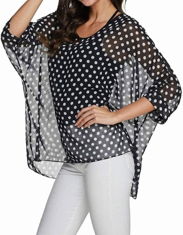 Women Chiffon Blouse Floral Batwing Sleeve Beach Cover Loose Tunic Shirt Tops
