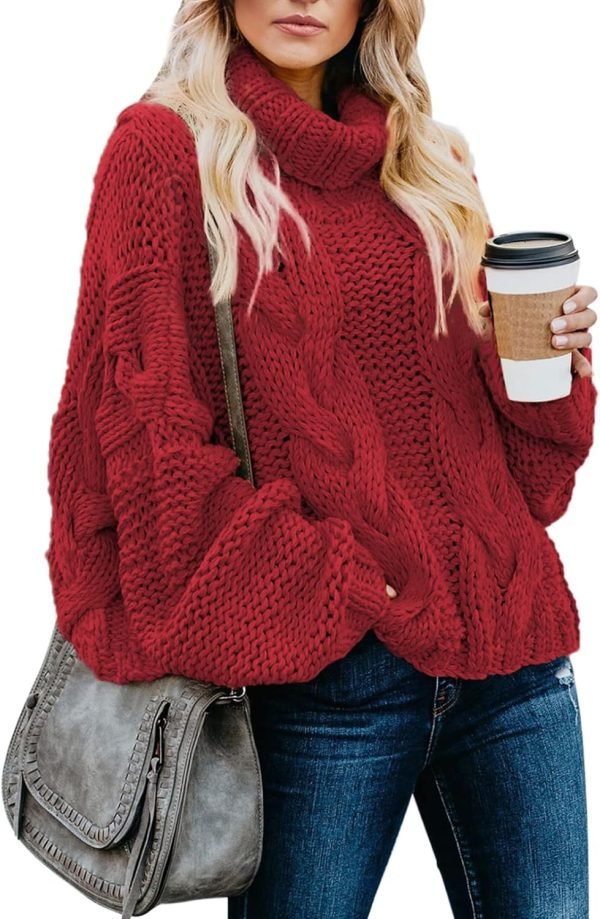 718LPl9NCtL._AC_SL1500 Womens 2024 Winter Fall Solid Turtleneck High Neck Balloon Long Sleeve Sweaters Pullover Outerwear