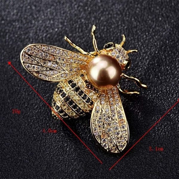 718T0YFf-JL._AC_SL1000 Honey Bee Brooches Crystal Insect Themed Bee Brooch Animal Fashion Shell Pearl Brooch Pin Gold Tone