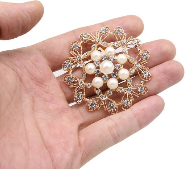 718gq-c7AUL._AC_SL1001 Lot 9pcs Rose Gold-Tone Rhinestone brooches, Big Pearl Crystal Wedding Bouquet kit Set