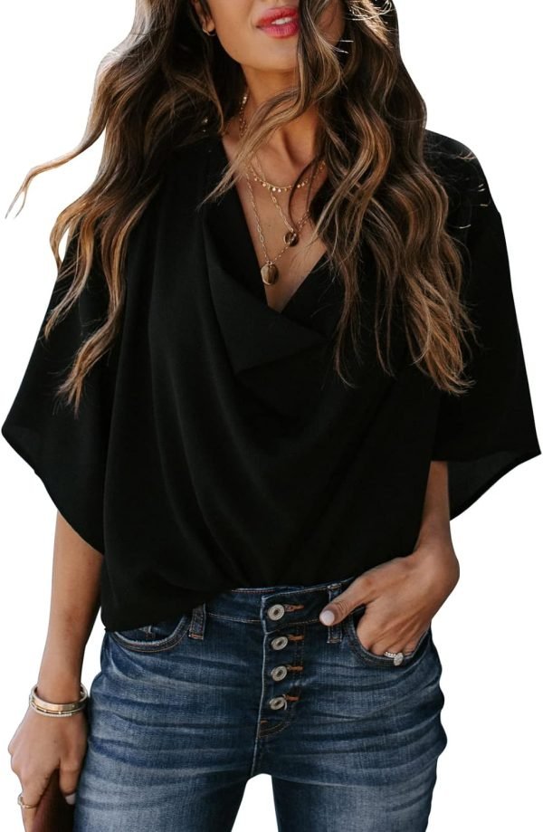 Womens Blouses and Tops Short Sleeve Chiffon Shirts and Tops