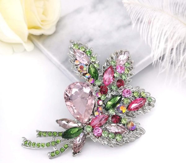 Big Large Brooch Pin Austrian Crystal Leaf Shape Bouquet Rhinestone Scarf Decoration Wreath Cloth Brooches Pins For Women Girls