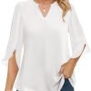 Women's 3/4 Sleeve Chiffon Blouses for Women Dressy Casual, V Neck Double Layers Chiffon Blouses 2024, Tunic Tops