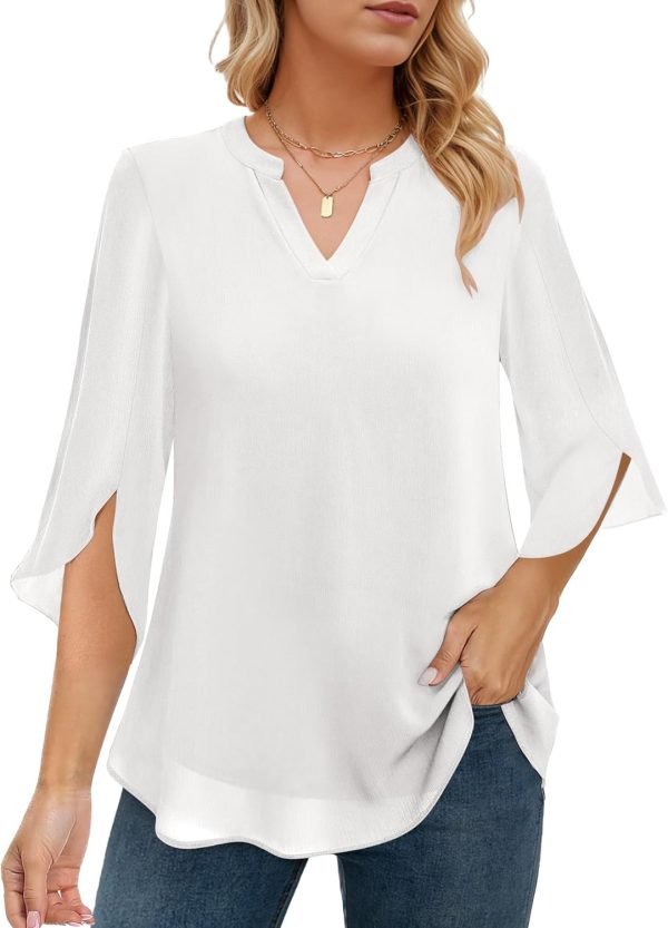 719Jjpxm2FL._AC_SL1500_15287610-d26e-468a-9294-2e2b2d3d5b24 Women's 3/4 Sleeve Chiffon Blouses for Women Dressy Casual, V Neck Double Layers Chiffon Blouses 2024, Tunic Tops