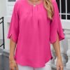 Women's Chiffon Blouse 3/4 Sleeve Crew Neck Loose Tops Casual Blouses Shirt